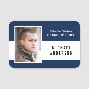 Editable Colour Varsity School Class Reunion Photo Name Tag