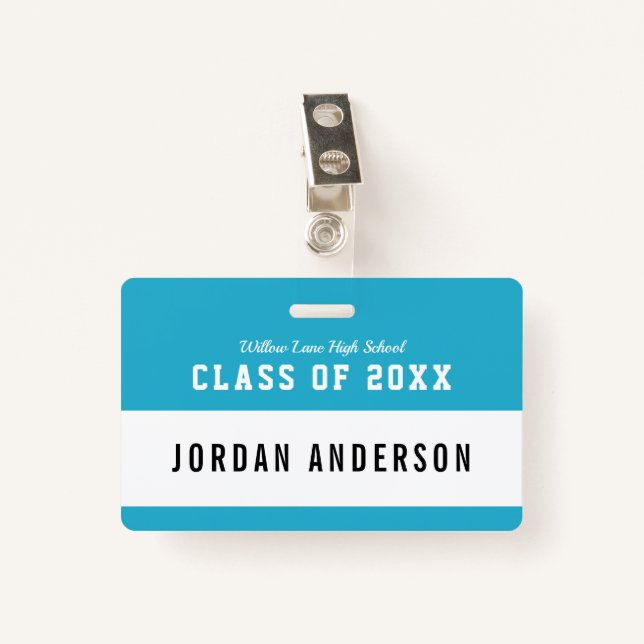 Editable Colour Varsity Style Class Reunion Name ID Badge (Front with Clip)