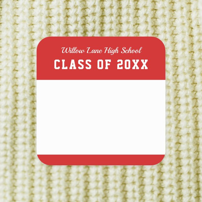 Editable Colour Varsity Style Class Reunion Name Square Sticker (Creator Uploaded)