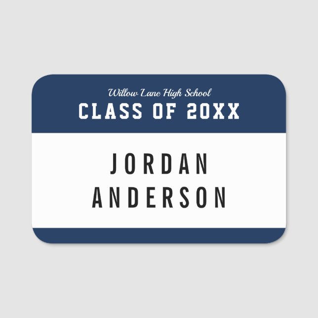 Editable Colour Varsity Style Class Reunion Name Tag (Front)