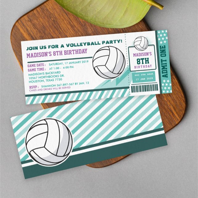 Editable Colour Volleyball Ticket Pass Birthday Invitation (Creator Uploaded)