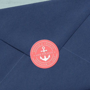Editable Colour White Border Anchor Save the Date Classic Round Sticker