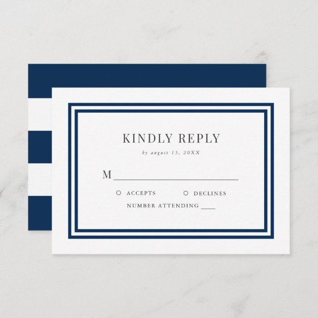 Editable Colour White Stripes Nautical Wedding RSV RSVP Card (Front/Back)
