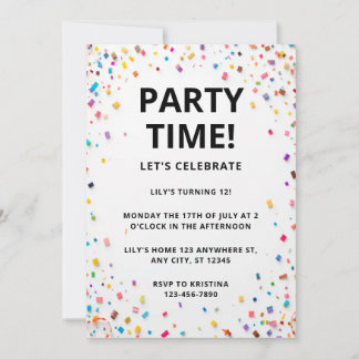 Editable Coloured Confetti birthday Invitation