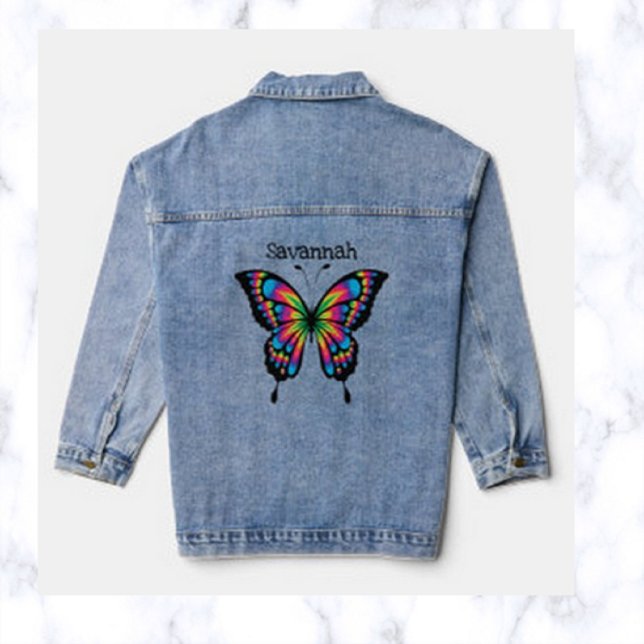 Editable Colourful Butterfly Denim Jacket (Creator Uploaded)