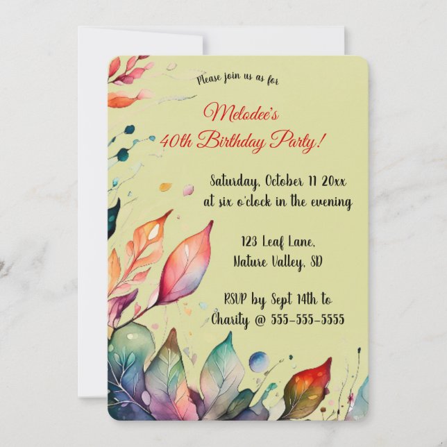 Editable Colourful Leaves Invitation (Front)