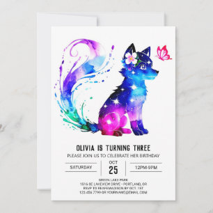 Editable Colourful Wolf Digital Girl Birthday Invitation