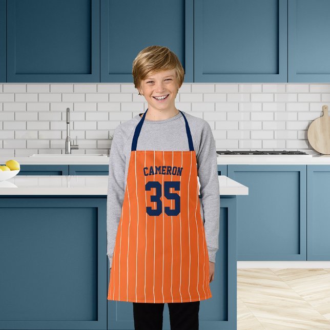 Editable Colours Baseball Jersey Stripes Name Kids Apron (Creator Uploaded)