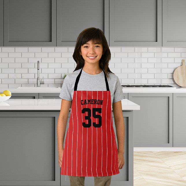Editable Colours Baseball Jersey Stripes Name Kids Apron (Creator Uploaded)