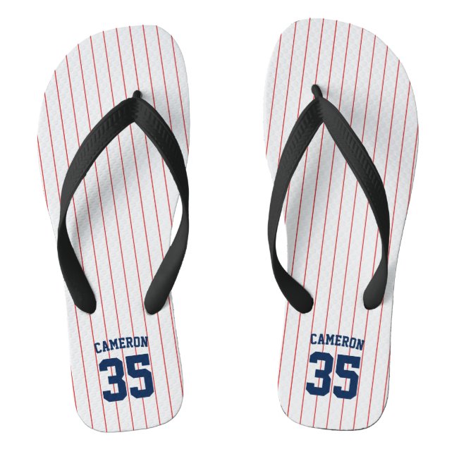 Editable Colours Baseball Jersey Stripes Name Thongs (Footbed)