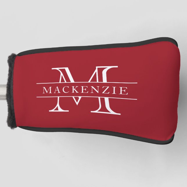 Editable Colours Classic Border Name Monogram Golf Head Cover (Front)