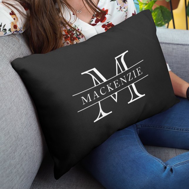 Editable Colours Classic Border Name Monogram Lumbar Cushion (Creator Uploaded)