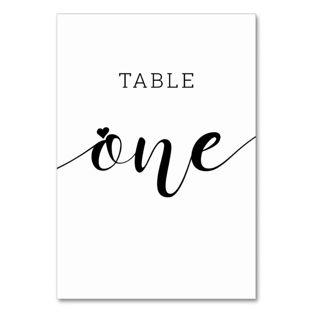 Editable Colours Cute Heart Script One Wedding Tab Table Number (Front)