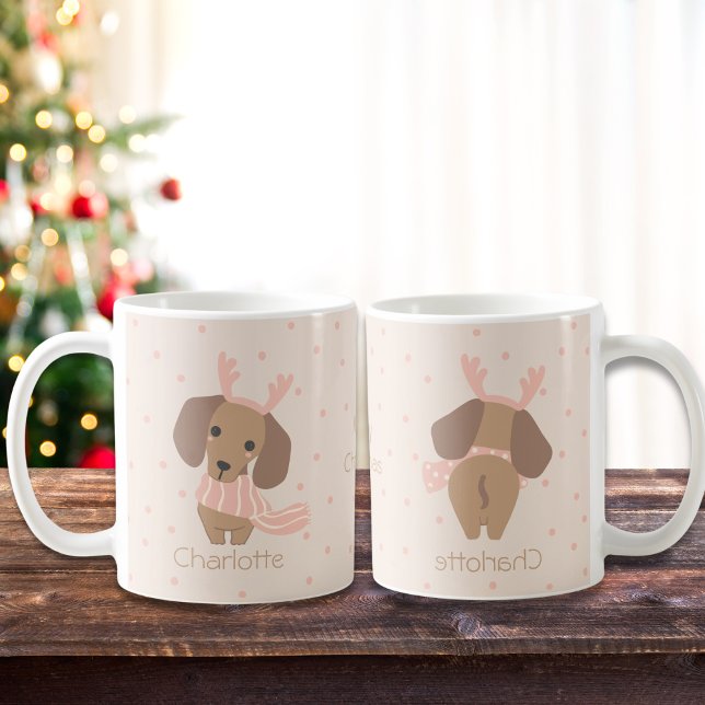 Editable Colours Merry Christmas Dachshund Puppy Coffee Mug (Creator Uploaded)