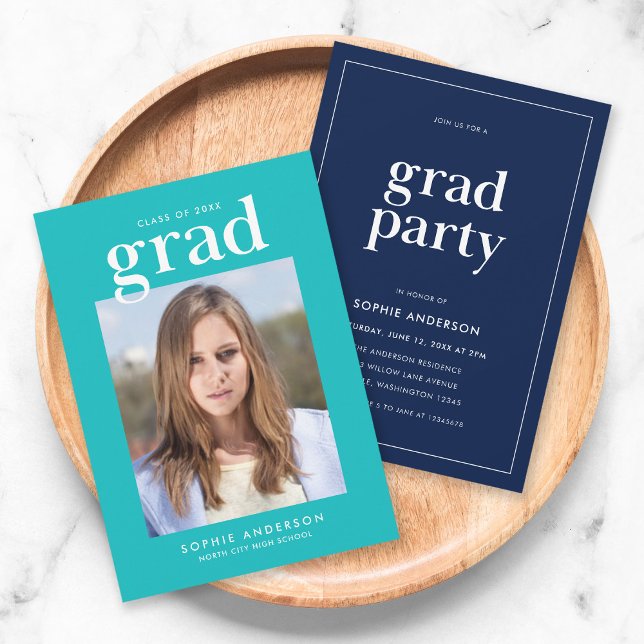 Editable Colours Serif Photo Graduation Party Invitation (Creator Uploaded)