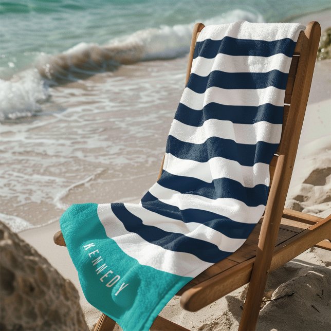 Editable Colours with White Stripes Add Name Beach Towel (Creator Uploaded)