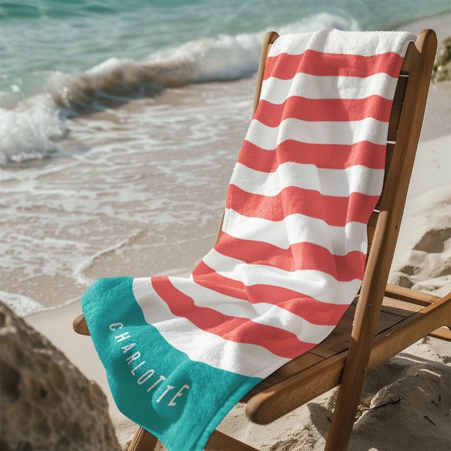 Editable Colours with White Stripes Add Name Beach Towel (Creator Uploaded)