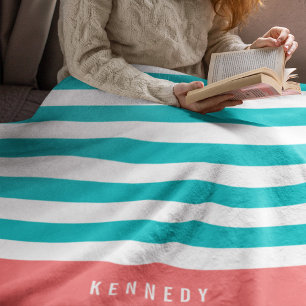 Editable Colours with White Stripes Add Name Fleece Blanket