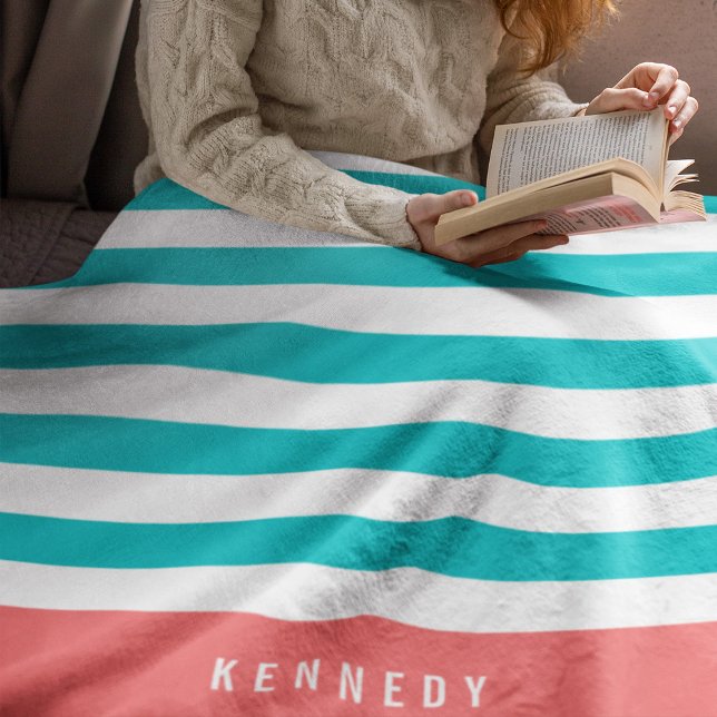 Editable Colours with White Stripes Add Name Fleece Blanket (Creator Uploaded)