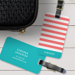 Editable Colours with White Stripes Add Name Luggage Tag