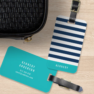 Editable Colours with White Stripes Add Name Luggage Tag