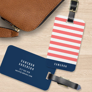 Editable Colours with White Stripes Add Name Luggage Tag