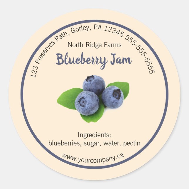 Editable Company Blueberry Jam Label (Front)