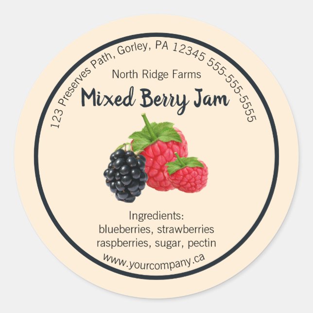 Editable Company Mixed Berry Jam Label (Front)