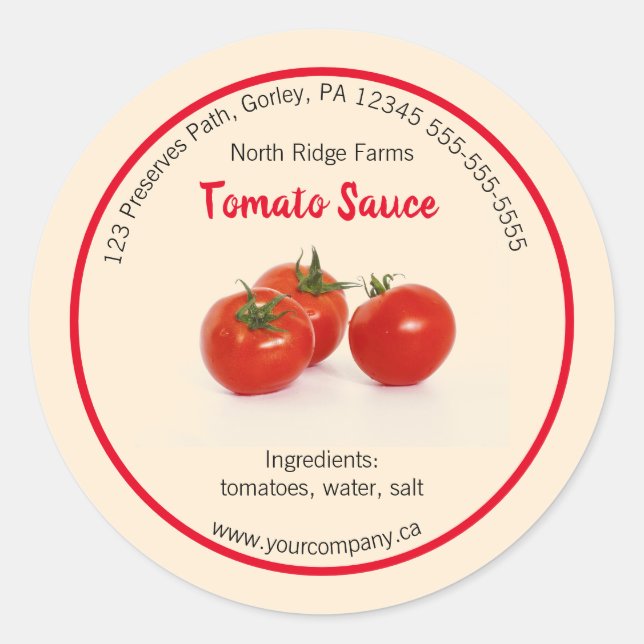 Editable Company Tomato Preserve Label (Front)