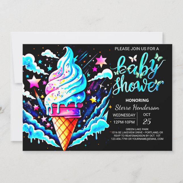 Editable Cone Ice Cream Boy Baby Shower Invitation (Front)