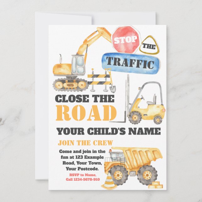 Editable Construction Invitation, Truck Invite (Front)