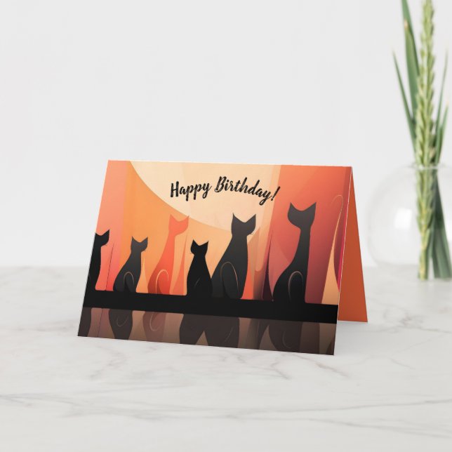 Editable Cool Cats Happy Birthday Card (Front)