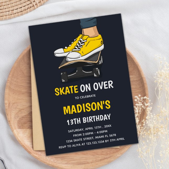Editable Cool Skater Party Invite for Boys (Yellow Skateboards Birthday Invitations)