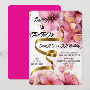 Editable Coquette Pink Bow Birthday Invitation, Pi Invitation