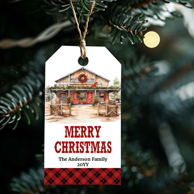 Editable country ranch Christmas tag red and gold (Editable country ranch Christmas tag red and gold)