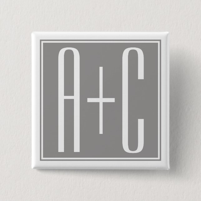 Editable Couples Initials | White & Grey 15 Cm Square Badge (Front)