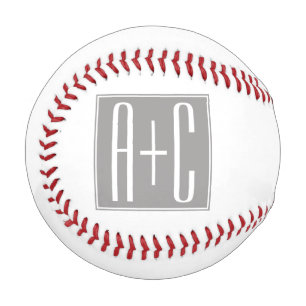 Editable Couples Initials White & Grey Baseball