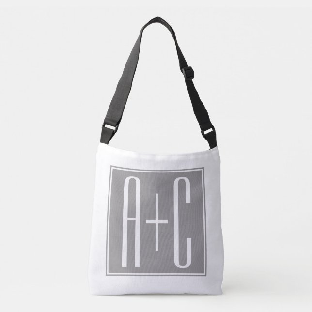 Editable Couples Initials | White & Grey Crossbody Bag (Front)