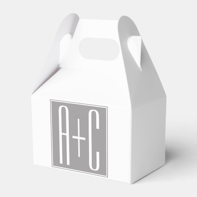 Editable Couples Initials | White & Grey Favour Box (Front Side)