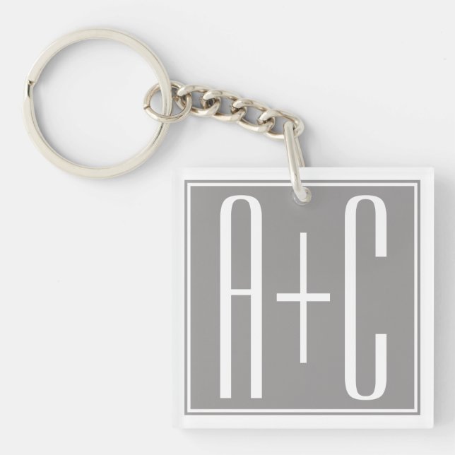 Editable Couples Initials | White & Grey Key Ring (Front)
