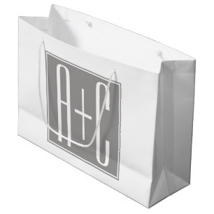 Editable Couples Initials   White & Grey Large Gift Bag