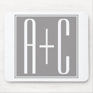Editable Couples Initials White & Grey Mouse Pad