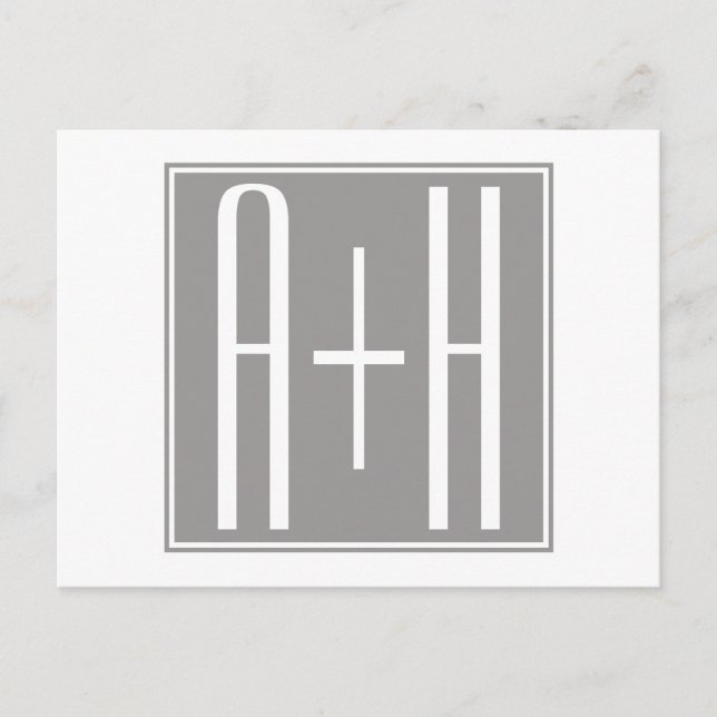 Editable Couples Initials | White & Grey Postcard (Front)