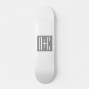 Editable Couples Initials   White & Grey Skateboard