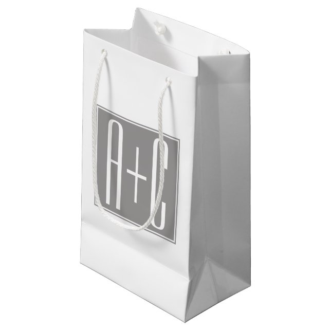 Editable Couples Initials | White & Grey Small Gift Bag (Front Angled)