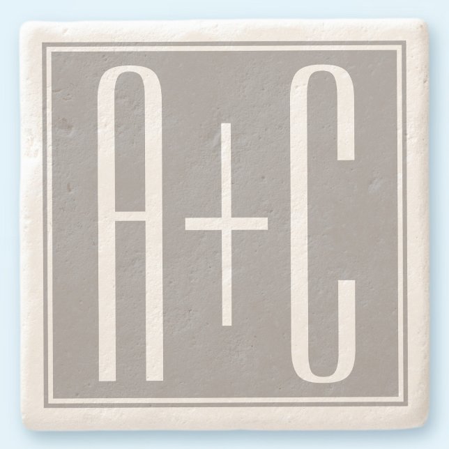 Editable Couples Initials | White & Grey Stone Coaster (Creator Uploaded)