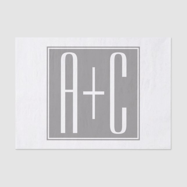 Editable Couples Initials | White & Grey Tissue Paper (Front)
