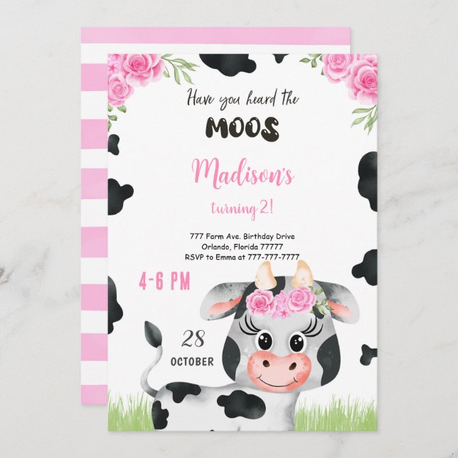 Editable Cow Birthday Invitation (Front/Back)