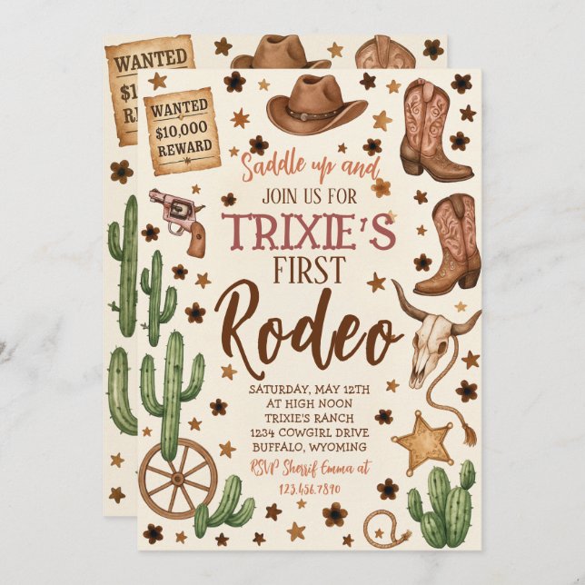 Editable Cowgirl Birthday Party Invitation (Front/Back)