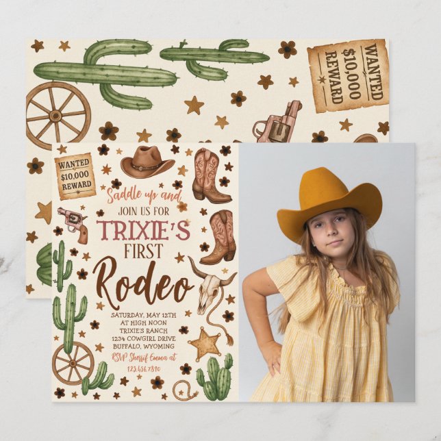 Editable Cowgirl Birthday Party Photo Invitation (Front/Back)